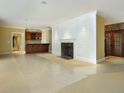 Basement With Fireplace And Bar